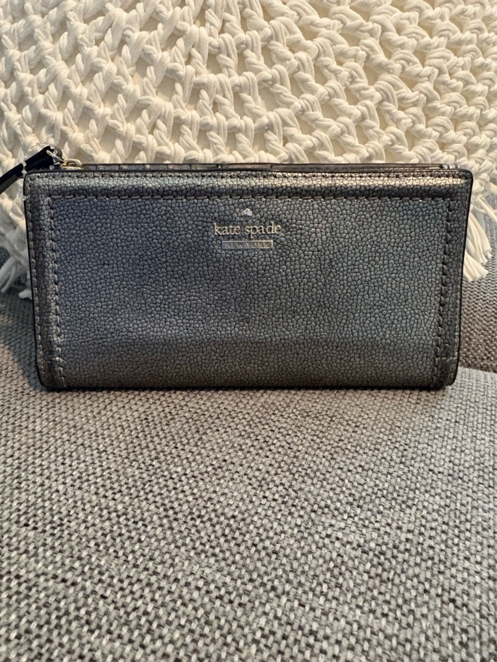 kate spade Metallic Charcoal Pebbled Zip-Around Wallet